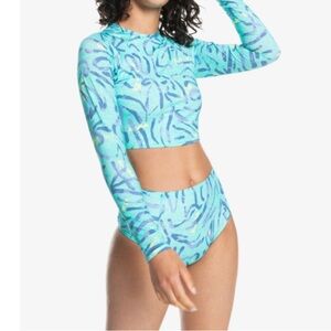 Quiksilver Aqua and Yellow long sleeve rash guard top